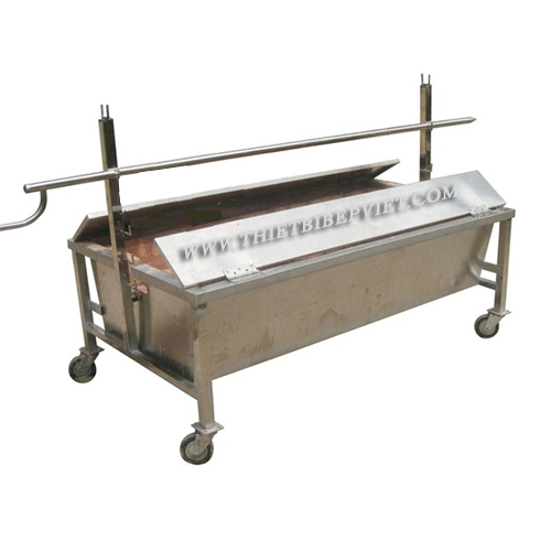 Lò quay xích - 1 tầng 5 xiên kết hợp quay heo có lót gạch inox