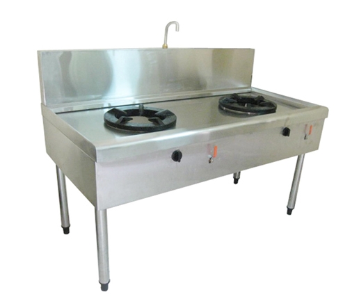 Bếp Á 2 họng gang - 1 vòi nước, inox 304. KT: 1500x900x800/300mm